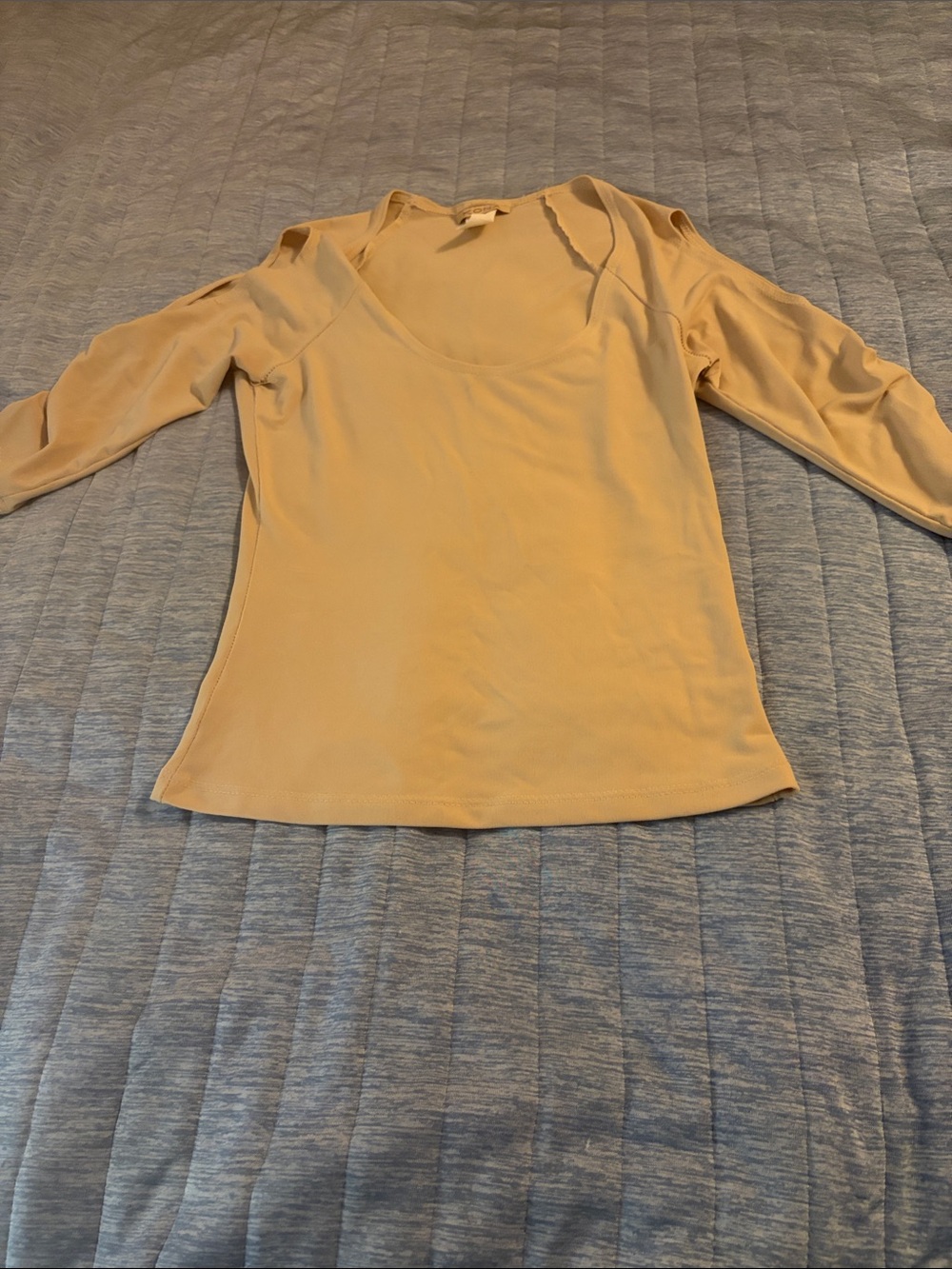 Kona Sol Scoop Neck Long Sleeve Top in Mustard Yellow